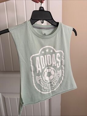 Vintage Adidas Mint Green Sleeveless Soccer Crest Crop Top SMALL